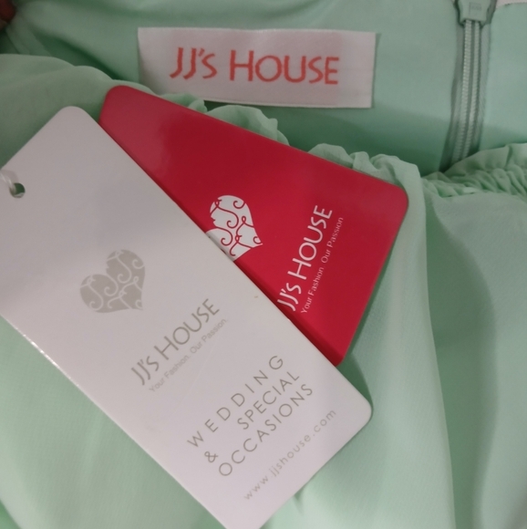 NWT JJs Housr Mint Green Off-Shoulder Chiffon Flowy Maxi Dress Long Gown Size XS - Picture 3 of 10